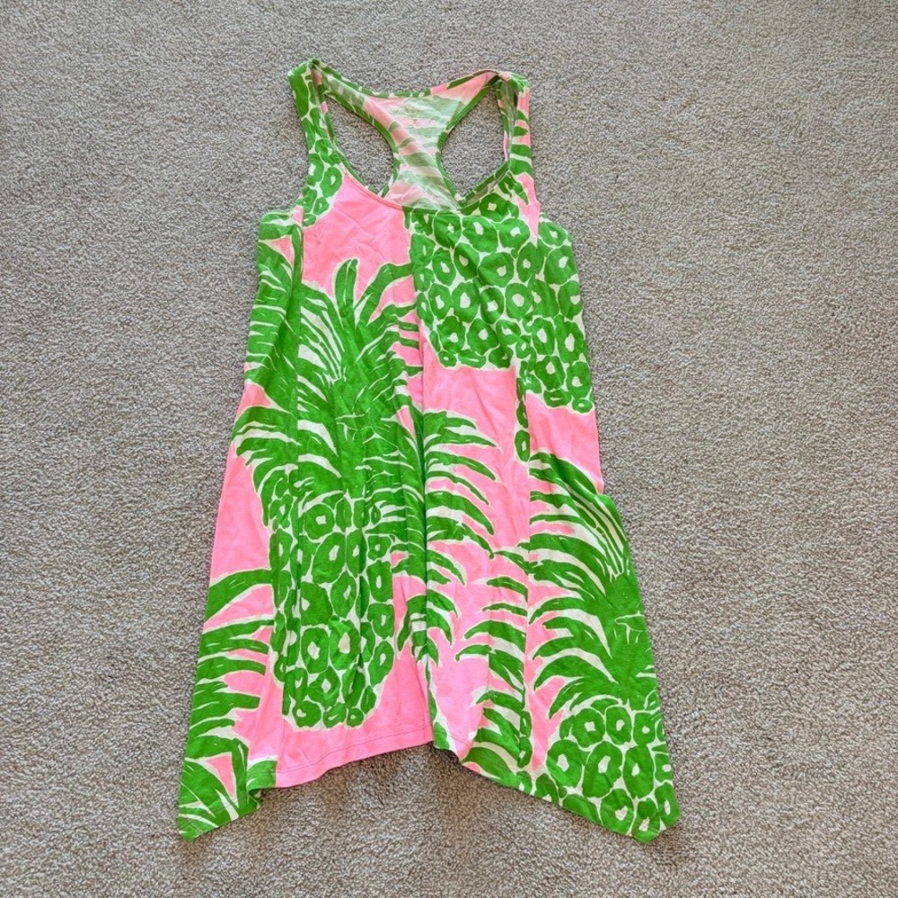 Lilly Pulitzer Monterey Tank Dress Womens M Pink Green Flamenco Pineapple Beach